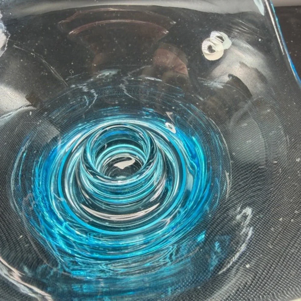 Mid Century Art Glass Candle Holder‎ Square Flared Rim Ring Base 4 Inch Small